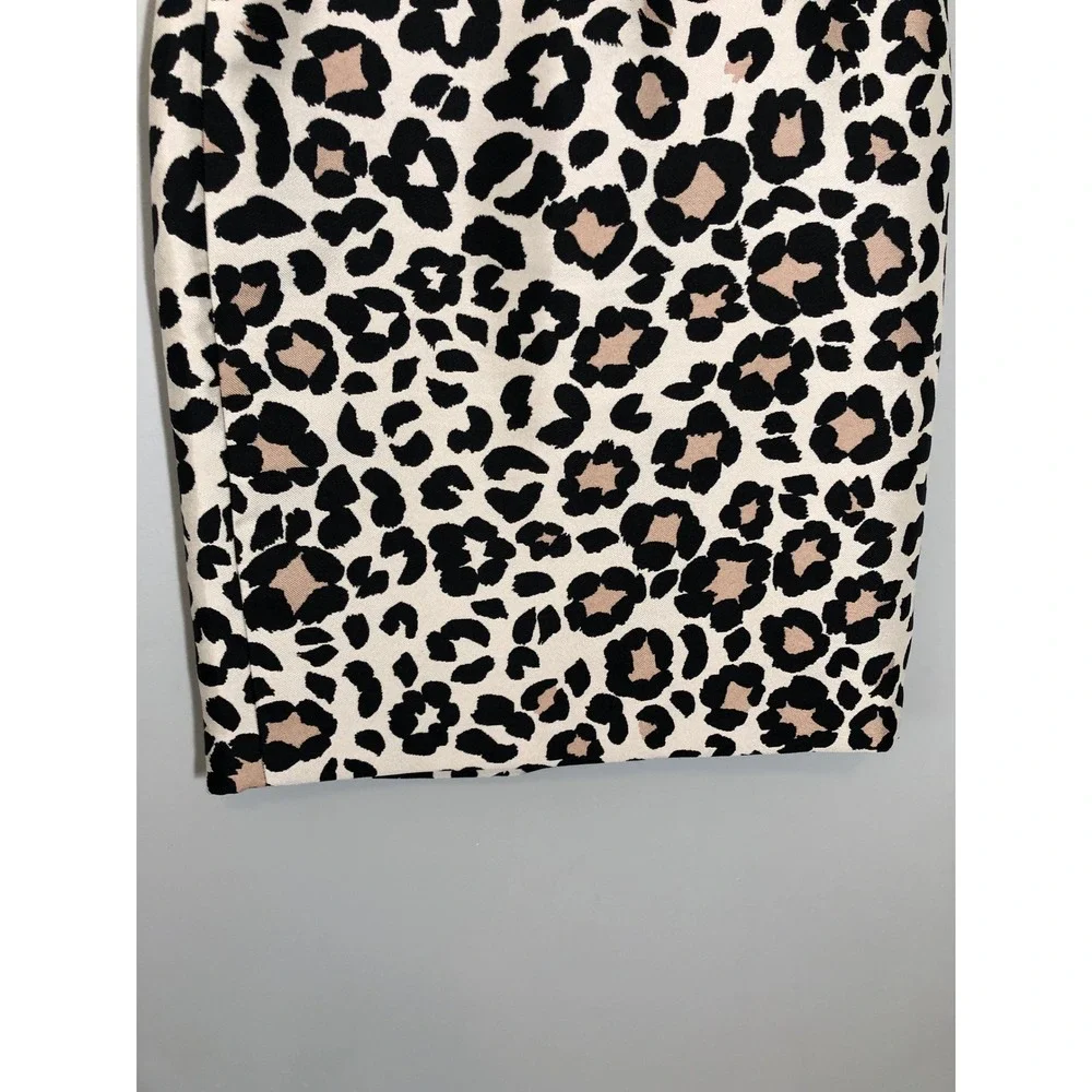 Ann Taylor Pencil Skirt Women 10 Ivory Black Tan Leopard Print Elastic Waist